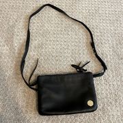 Vince Camuto Black Leather Double Zipper Pocket Crossbody Purse Handbag