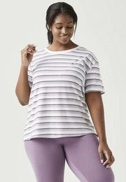 Nanette Lepore Striped Tee Super Soft Crew Neck T-Shirt Size L Purple NWT $48