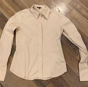 Womens Tan White Striped Button up Shirt Size Medium