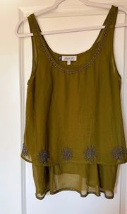 Classy vintage style  Olive Green Top W/Silver Embellishments Sz M