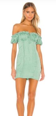 Green Polka Dot Mini Off The Shoulder Dress XS