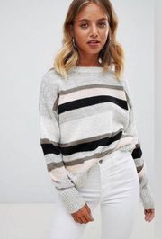 NWOT  Oversized Crewneck Sweater - Grey Stripe - S