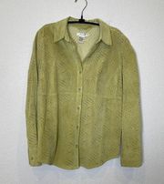 Co & Eddy Light Green Suede Eyelet Button Down Collared Shirt Sz 6 Leather