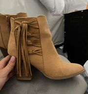 Tan/Camel Booties With Fringe 