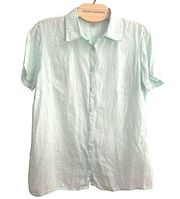 LL BEAN MINT GREEN LINEN WASHABLE SHORT SLEEVE BUTTON DOWN SHIRT TOP M