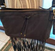 black leather fringe shoulder Bag