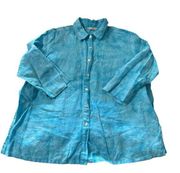 French Laundry women's size XL linen button down blue shirt, 3/4 sleeve