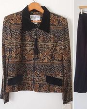 Deadstock Vintage Jessica Howard 2 Piece Pantsuit Autumn Print Tassel Zipper 14P