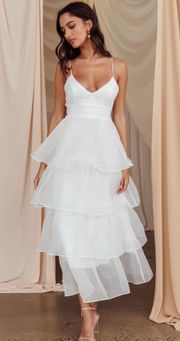 MADE FOR YOU TIERED RUFFLE MIDI DRESS WHITE
