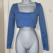 Women's Gym Compression Blue Workout Long Sleeve Crop Top Large