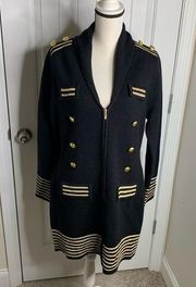 Boston Proper black wool blend military sweater cardigan jacket size large