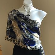 Chicos animalPaisley oblong scarve blue grotto Colors blue tan white lig…