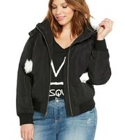 torrid black white faux fur pom pom coat