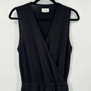 Lou & Grey Solid Black Sleeveless Crossover Faux Wrap Jumpsuit Pockets Size XS