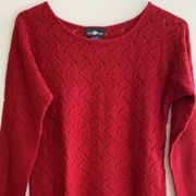 Red Sweater Dress, Bright Red Open Knit Leggings Sweater, Size M