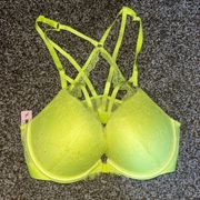 Victoria's Secret  Neon Green Yellow Very Sexy Front Close Pushup Bra