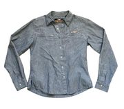 Harley Davidson Collared Shirt Long Sleeve 100% Cotton Women's Small Gray