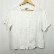 FLAX 100% Linen Lagenlook Short Sleeve Button Down Windowpane Shirt in White