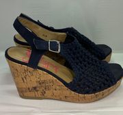 Gerry Woven Navy Blue Wedges Heels Cork 6.5 M