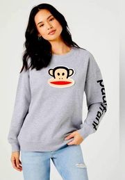 Paul Frank Juniors Sz Med Julius Monkey 3D Patch Gray Sweatshirt Y2K NWOT