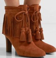 See by Chloe Irina Fringe Heeled Ankle Boots Suede Brown Leather