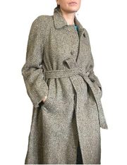 Burberry Irish Tweed Belted Vintage Wool Trench Coat sz 14 Long