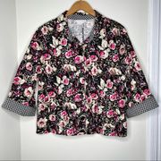 Christopher & Banks Floral button up Blouse Short Jacket gingham trim Large READ