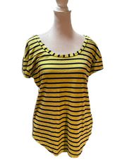 Yellow with Navy Blue Stripes Short Sleeve Scoop Neck T-Shirt Size M