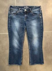 Silver Aiko Kick Flare cropped jeans in like new condition. Sz 31 