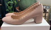 Chloe Lauren Pink Tea Blush Scalloped Edge Heels Shoes - EU Italian 40 / US 10