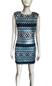 As U Wish Blue and Silver Sequin A Line Dress