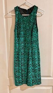 Andrew Marc Teal Blue Crew Neck Bodycon Sequined Dress