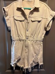 These Three Boutique Tan denim romper