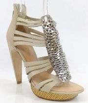 L.A.M.B. Leather Silver Coin Strappy Platform Heels