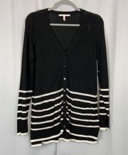 Victoria’s Secret V-Neck Lightweight Cardigan Sweater black white Large NWOT