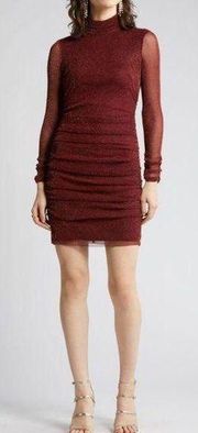 NWT Eliza J Red Metallic Long Sleeve Back Zipper Bodycon Mini Dress Size 8
