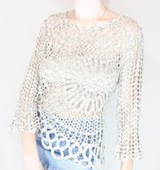 NWT White Brown Fairycore Crochet Asymmetrical Sweater