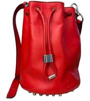 Alexander Wang Alpha Red Leather Bucket Bag Silver stud Designer Purse One Size