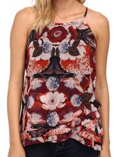 Stella Floral Tiered Tank Top Red Black Large