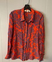 DVF Red Printed Blouse Size 6
