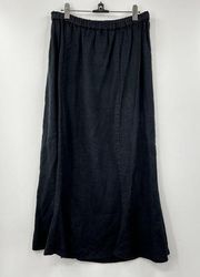 FLAX Solid Black 100% Linen Flared A-Line Maxi Skirt Size Small