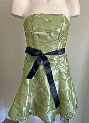 vintage green formal embroidered tulle mini dress with belt