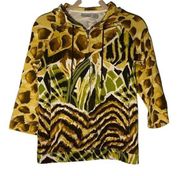 Zenergy by Chico’s Hooded Full Zip Animal Print Sweatshirt Jacket Size 0 --Small