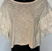 The Impeccable Pig Cream Cropped Lace Arm Accent Top