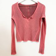 We The Free Free People  Waffle Knit Long Sleeve Thermal Split Neck Top Size XS