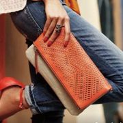 Stella and Dot Waverly Crossbody Purse Orange Linen Laser Cut Out Clutch