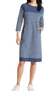 D2 L.L.Bean Blue White Stripe 24/7 Sweats Dress Size Medium