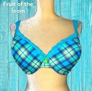 Fruit of the loom pretty sunny colorful plaid bra with lace trim!