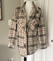 Cute and Cozy Tan Plaid Becool Button Shacket