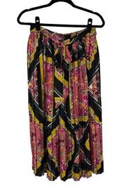 Apt. 9 Pink Floral Yellow Mixed Print Boho Pleated Midi Skirt Sz S Women’s